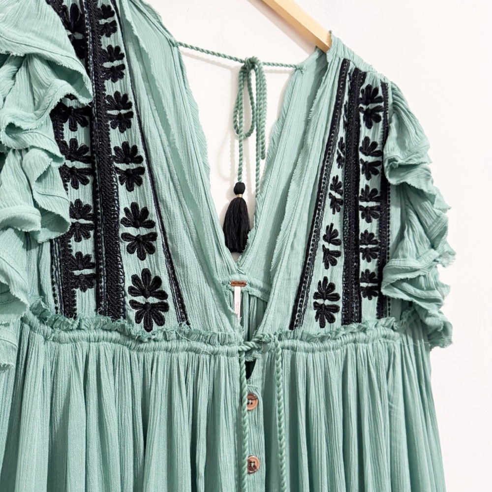 Free People Sage Green Embroidered V-Neck Maxi Dress - Picture 7 of 15